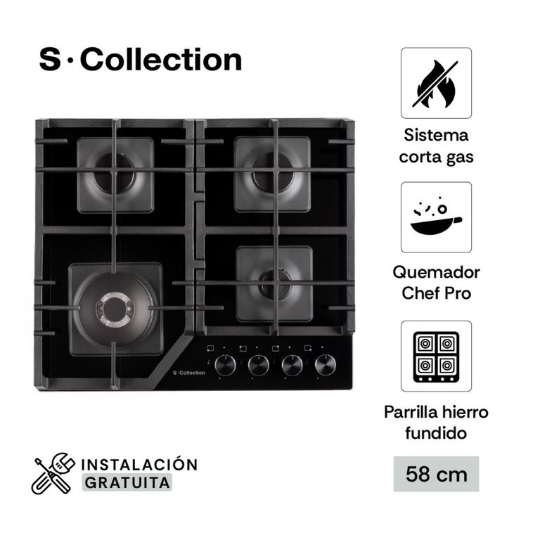 Encimera Empotrable A Gas 4 Hornillas S-Collection 3120SOLCO066
