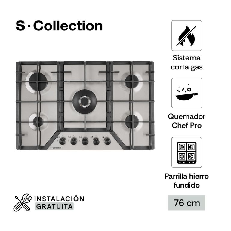 Encimera Empotrable A Gas 5 Hornillas S-Collection 3120SOLCO064