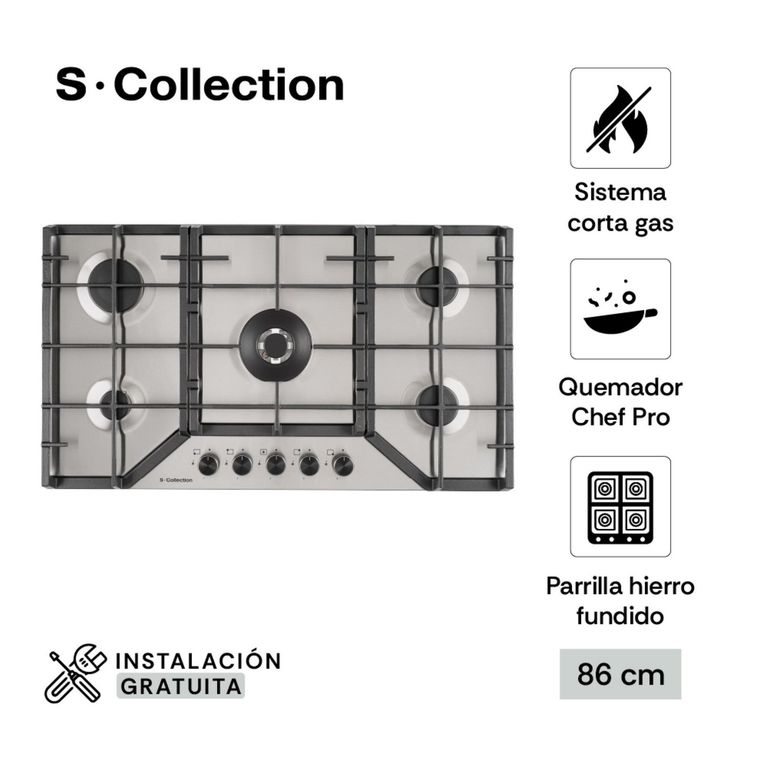 Encimera Empotrable A Gas 5 Hornillas S-Collection 3120SOLCO065