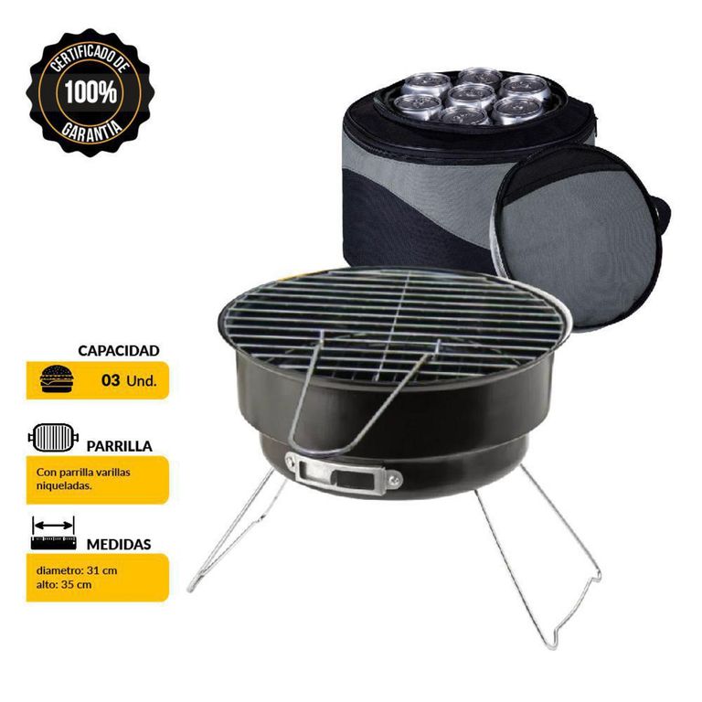 Parrilla a Carbón Mr Grill Mini 28.5x23.5x29.5cm Portátil con Cooler