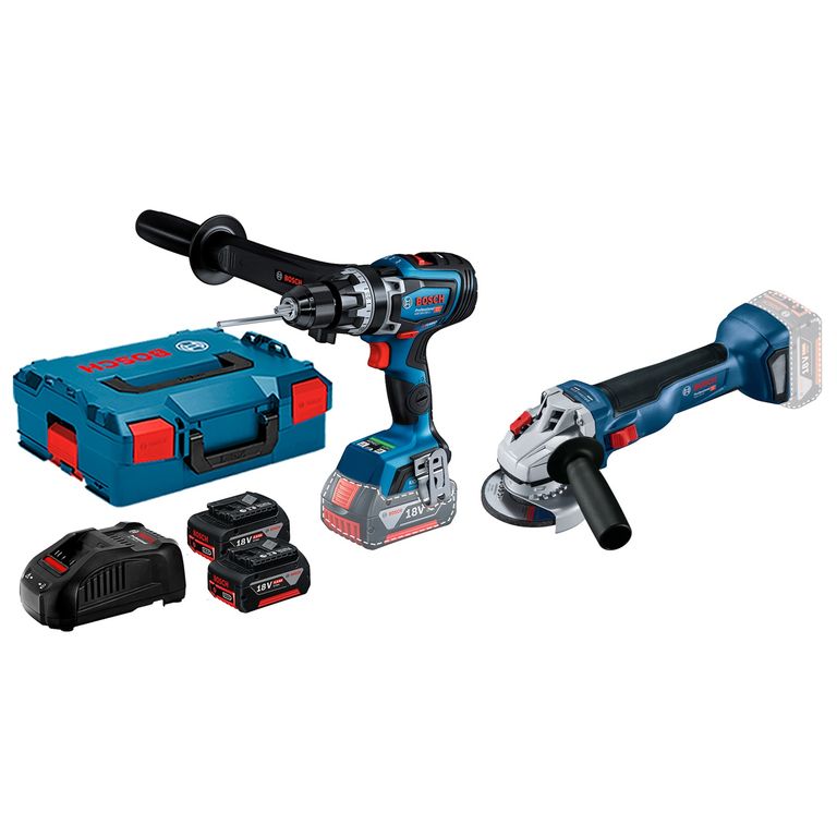 Taladro Atornillador Inalámbrico 13mm 18V +2 Baterías Bosch + Amoladora Inalámbrica 18V de 5" GWS 18V-10 (Sin batería) Bosch
