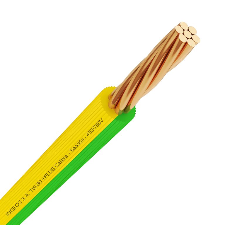 Cable TW-80 Plus 14 AWG Indeco 450/750V Amarillo/Verde 100 Metros