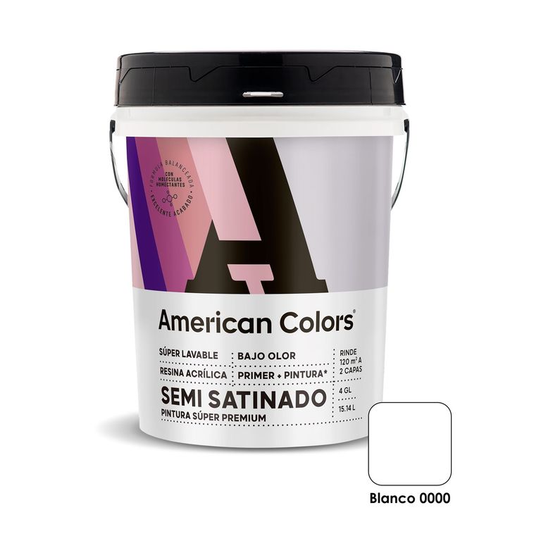 Pintura Látex American Colors Satinado Blanco 4 Gl