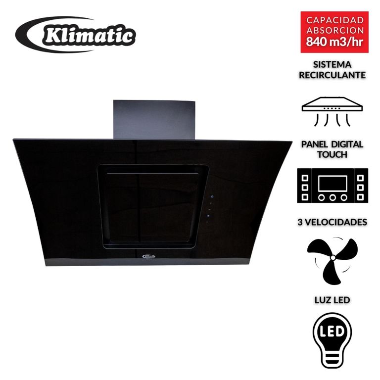 Campana Extractora Klimatic 90cm Decorativa Kamba Negro