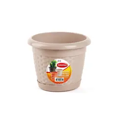 POLINPLAST - Maceta Garden Deluxe #4 con Base Color Beige 21x17x