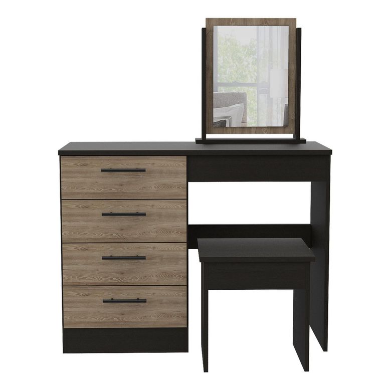Mueble Tocador con Espejo 4 Cajones y Silla