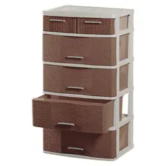 POLINPLAST - Cómoda Comodina Ratán 5 Cajones Beige Cerezo