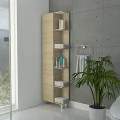 TUHOME - Mueble de Baño Organizador Auxiliar Rovere/Blanco Cinco Repisas Una Puerta