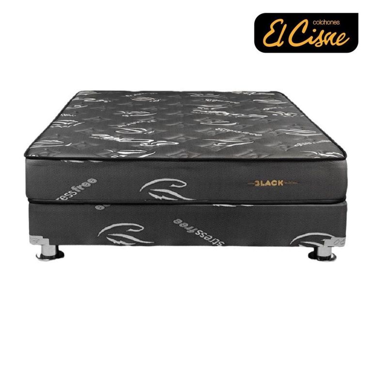 Cama El Cisne Pocket Black 1.5 Plazas + Colchón + Almohada