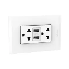 BTICINO - Tomacorriente Doble con tierra + 2 USB Blanco