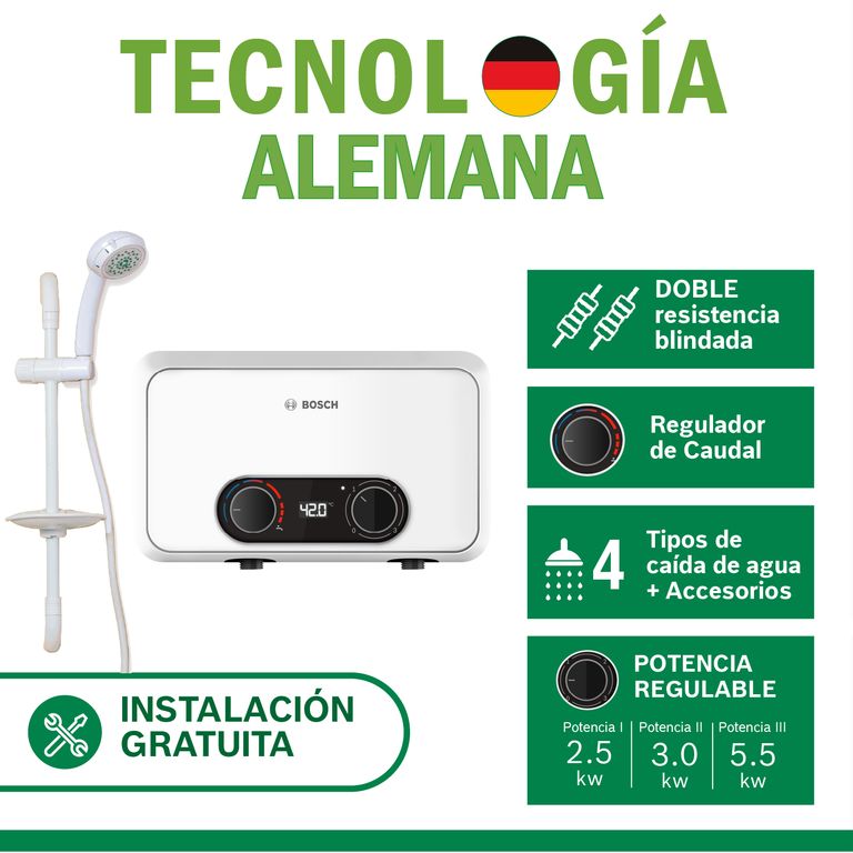 Rapiducha Eléctrica Bosch Premium Pro Panel LED 5500W con Accesorios