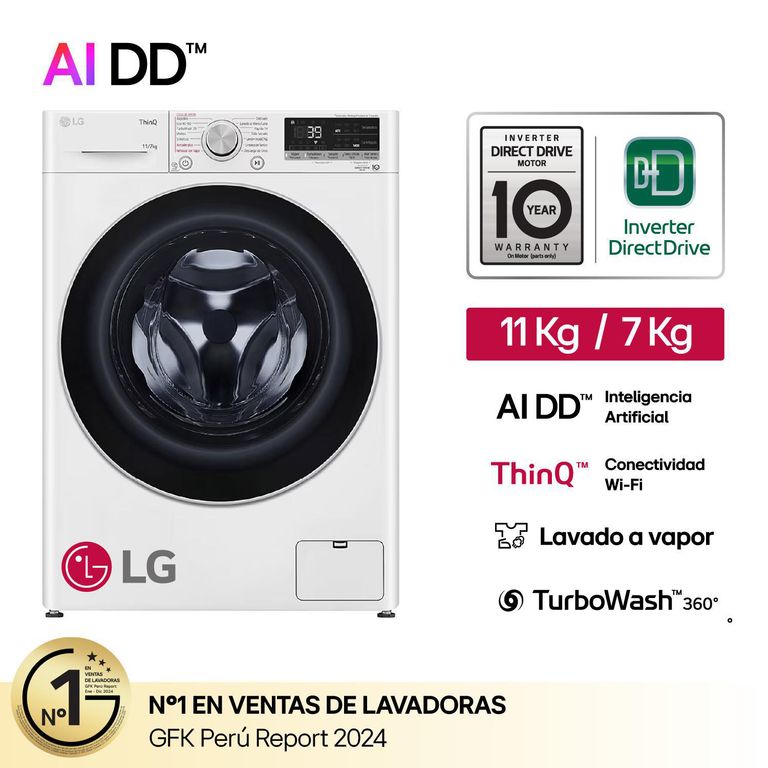 Lavaseca WD11WVC3S6 11/7Kg AI DD Carga Frontal Blanco LG