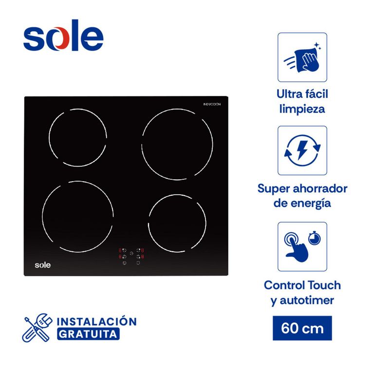 Encimera Empotrable De Inducción 4 Hornillas Sole 3120SOLCO072 Negro