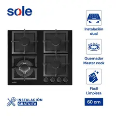 SOLE - Encimera Empotrable A Gas 4 Hornillas 3120SOLCO070 Negro