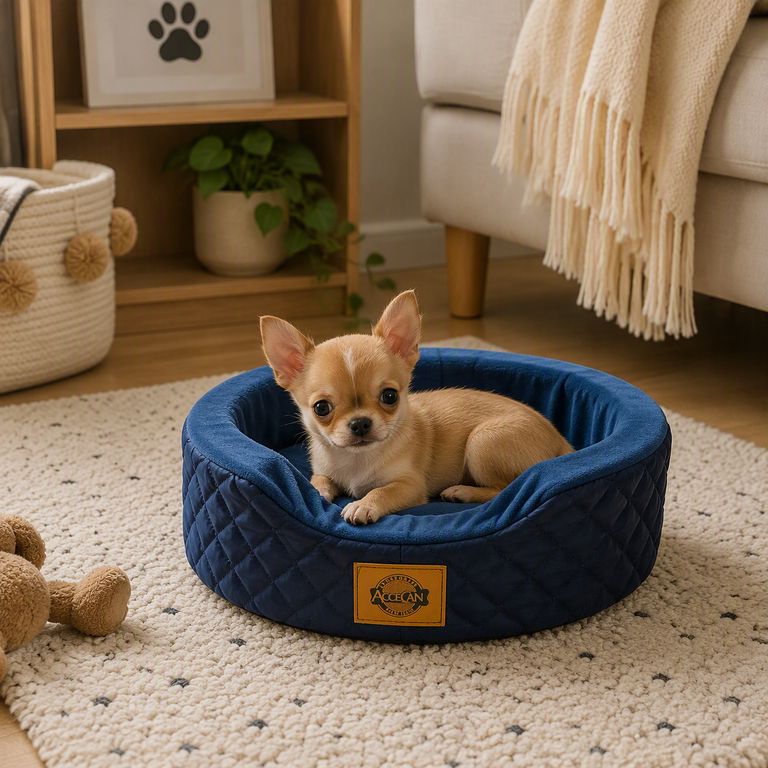Cama De Algodón Para Perro raza pequeña 38 x 38 cm color Azul Oscuro