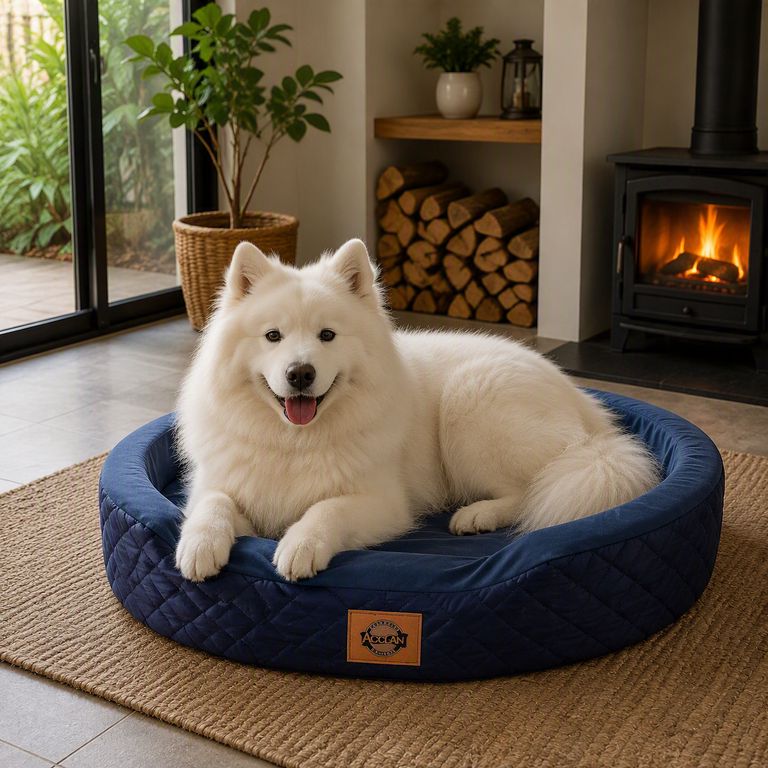 Cama de Algodón para Perro raza mediana / grande 68 x 68 cm color Azul Oscuro