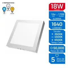 ILUMA - Downlight 18W Tricolor Cuadrado