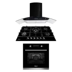 KLIMATIC - Tricombo Encimera Aosta 90 + Campana Decorativa Venezia Black + Horno a Gas Bonn
