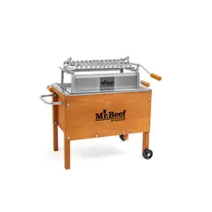 MR BEEF - Caja China de Acero Inoxidable Junior 60x40x70cm Premium Caoba + Parrilla de Levante
