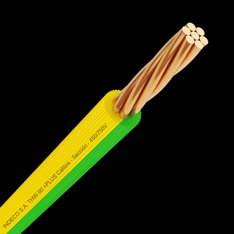 Cable THW-90 Plus 12 AWG Indeco 450/750V Amarillo/Verde 100 Metros