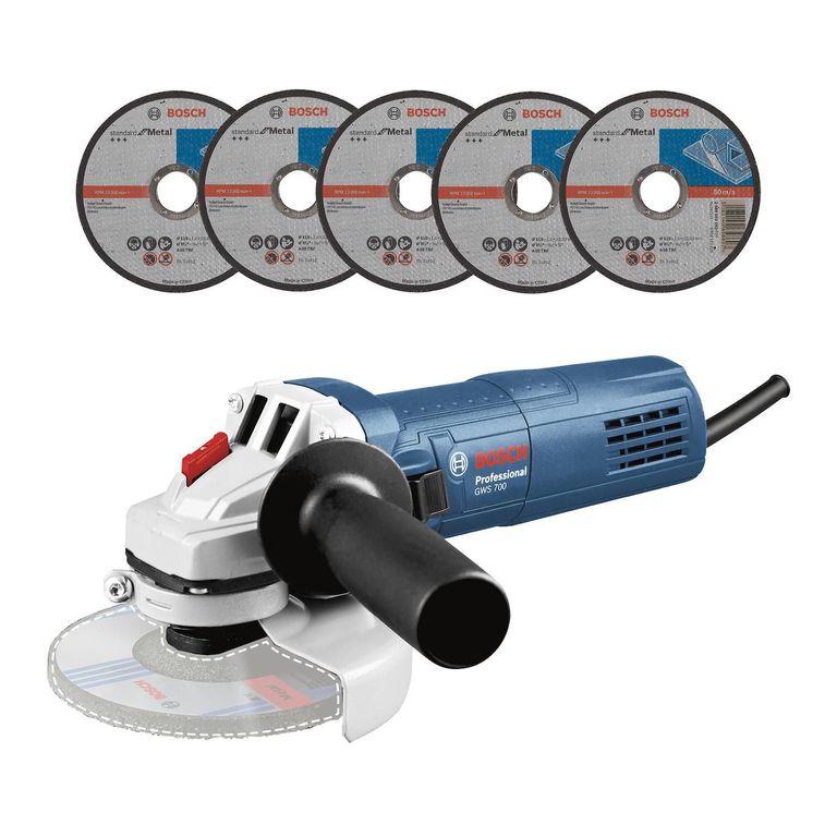 Amoladora Angular Bosch GWS 700 4 1/2" 710W + 5 Discos de Corte Bosch
