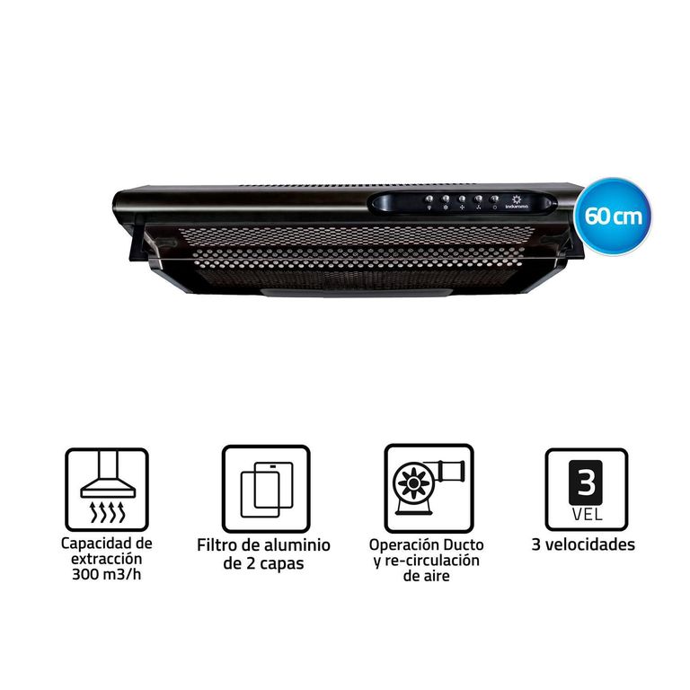 Campana Extractora Indurama 60cm CEI-602NE Negro