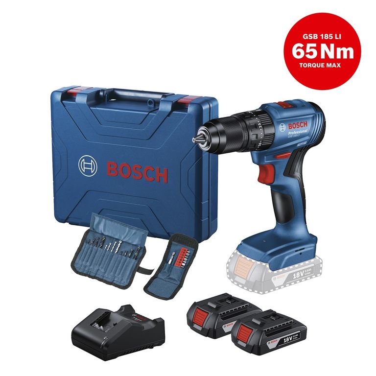 Taladro 18V Bosch GSB185-LI + 2 Baterías + 23 Accesorios