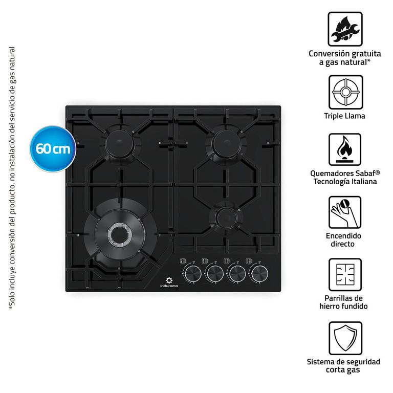 Cocina empotrable Gas Indurama EGASI-604CGNE X4 Quemadores
