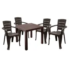 REYPLAST - Mesa De Plástico Roble Marrón 80X80 Cm + Silla De Plástico Tipo Roble Teca