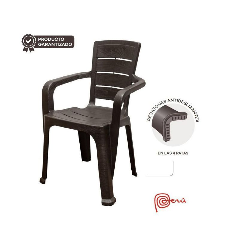 Silla de Plástico Teca Marrón con Brazos