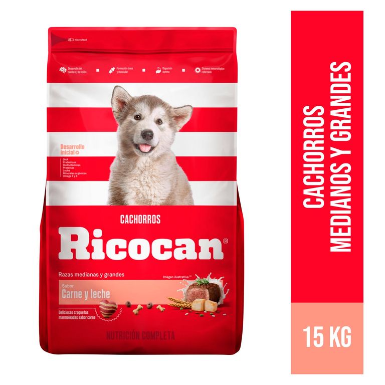 Ricocan Cachorros Alimento Perros 15kg Carne y Leche