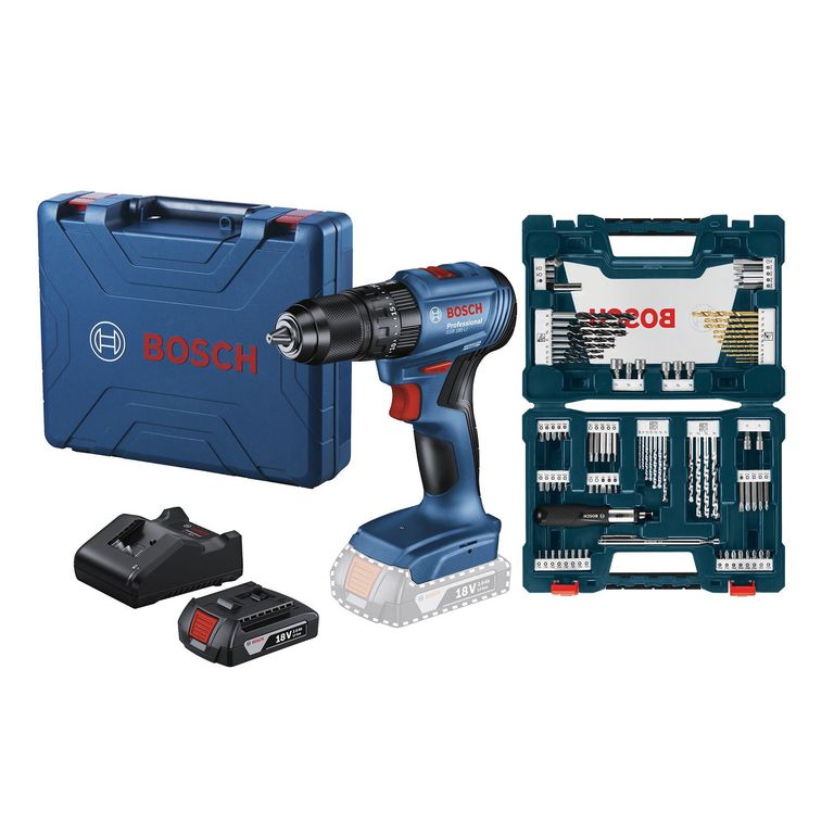 Taladro percutor 18V GSB185+1 Kit 18V Cargador y Batería GBA2.0Ah +Maletín de plástico+Set de 91 pcs