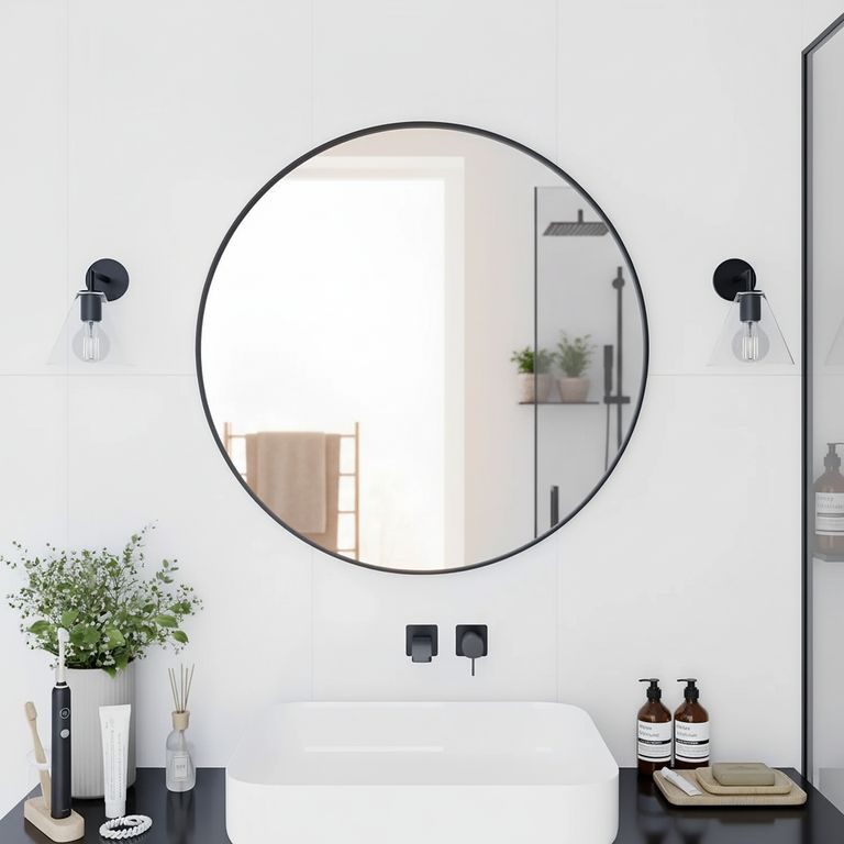 Espejo de Baño Circular con Marco Negro 60cm