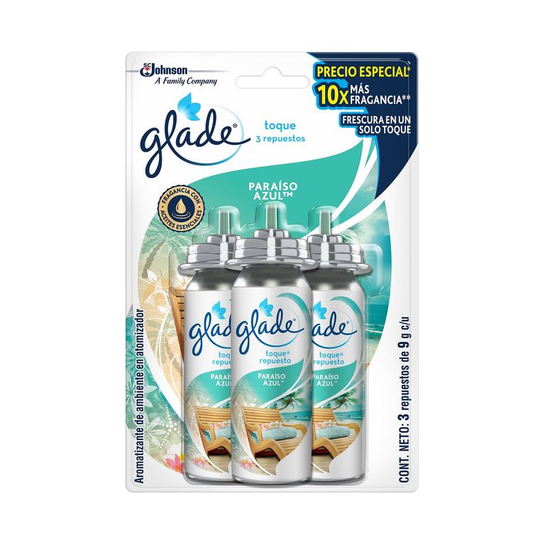 Ambientador Glade En Display Paraíso Azul 27Gr