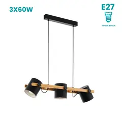 Eglo - Lámpara Colgante de Techo 3 Luces Hornwood Negra