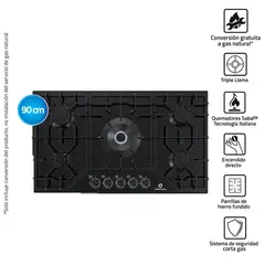 INDURA - Encimera a Gas Indurama 5 Quemadores EGASI-905CGNE Negro