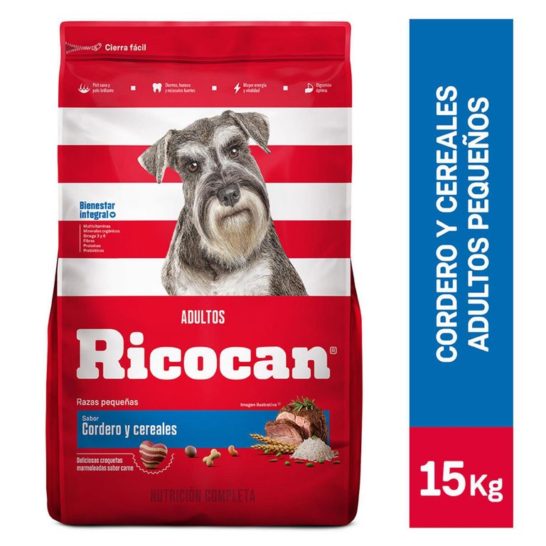 Ricocan Adultos Raza Pequeña Alimento para Perros 15 kg Sabor Cordero/Cereales