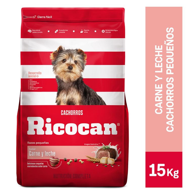 Ricocan Cachorros Raza Pequeña Alimento para Perros 15 kg Sabor Carne/Leche
