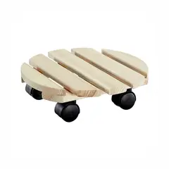 undefined - Porta Macetas con ruedas de Madera Circular 30x8cm Beige