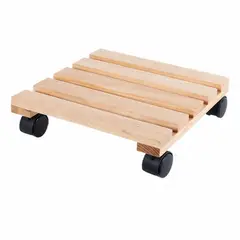 undefined - Porta Macetas con ruedas de Madera Cuadrado 30x8cm Beige
