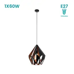 Eglo - Lámpara Colgante Carlton 1 1L E27 Eglo Negro
