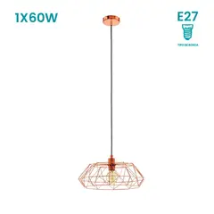 EGLO - Lámpara Colgante Carlton 2 1L E27 Naranjo/Cobre