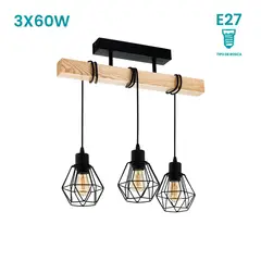 EGLO - Lámpara de Techo Townshend 5 3L E27 Negro