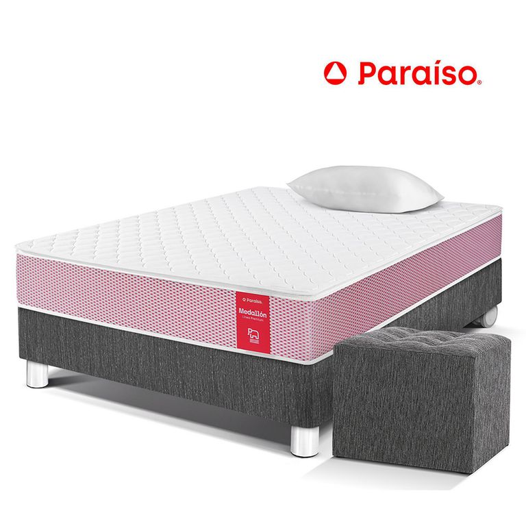 Cama Medallón 1.5 Plazas + Almohada + Protector + Puff