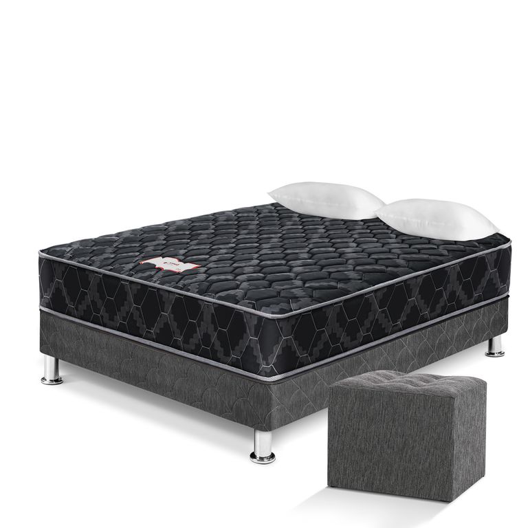 Cama Consul Black 2 Plazas + 2 Almohadas + Protector + Puff