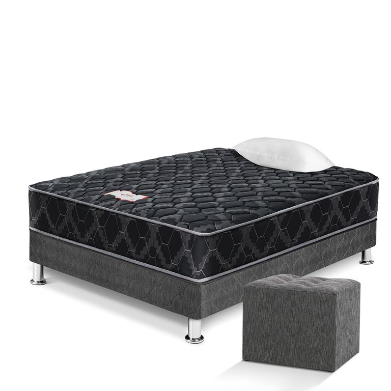 Cama Consul Black 1.5 Plazas + Almohada + Protector + Puff