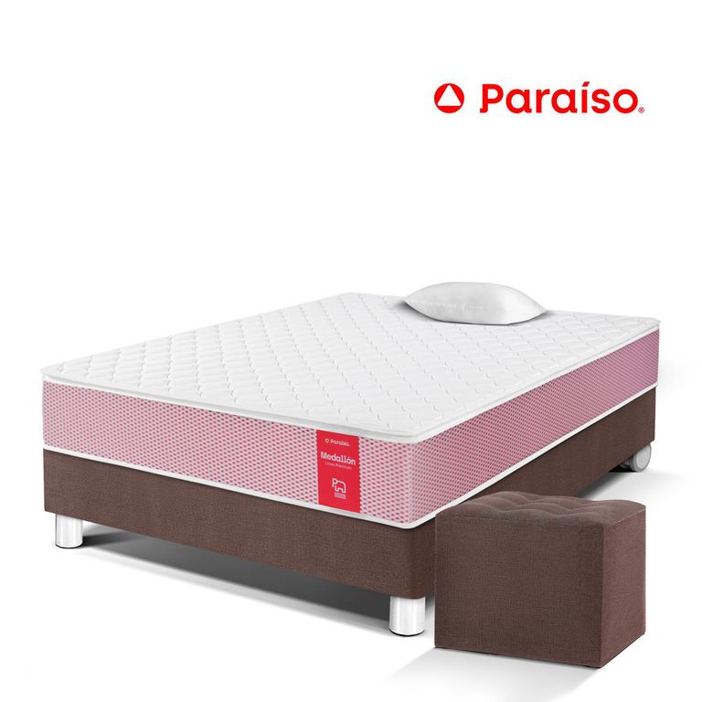 Cama Medallón 1.5 Plazas + Almohada + Protector + Puff
