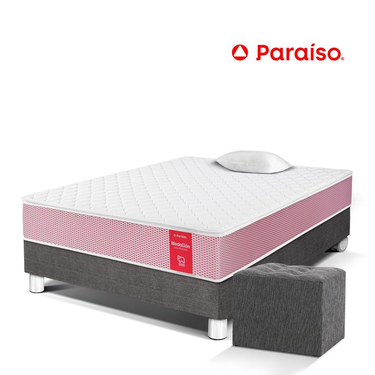 Cama Medallón 1.5 Plazas + Almohada + Protector + Puff