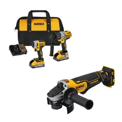 DEWALT - Taladro Percutor Inalámbrico Dewalt 1/2" 3V DCD996 + Atornillador de Impacto DCF887 + 2 Baterías 5Ah + Cargador + Bolso Lona + Amoladora Angular Inalámbrico Dewalt 4-1/2" 20V BRUSHLESS DCG413B (Sin batería)