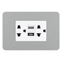 BTICINO - Tomacorriente Doble P/T + 2 Tomas USB A-C Matix GO Gris